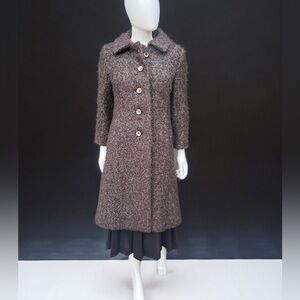 Vintage 1960s Brown and Black Wool Boucle Coat